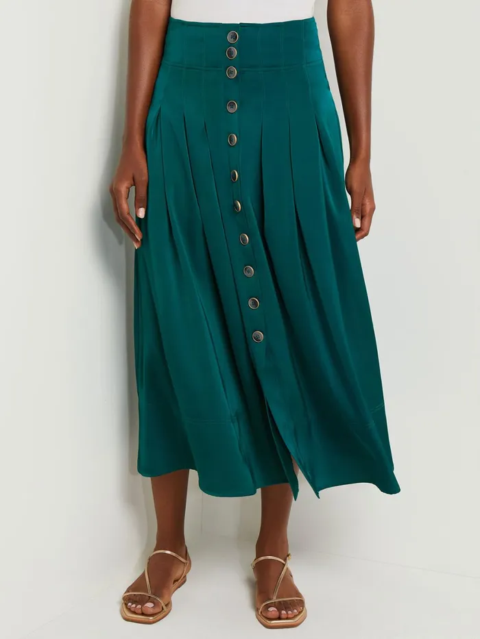 Misook Maxi Button Front ALine Skirt 8211 Pleated Woven Women Skirts