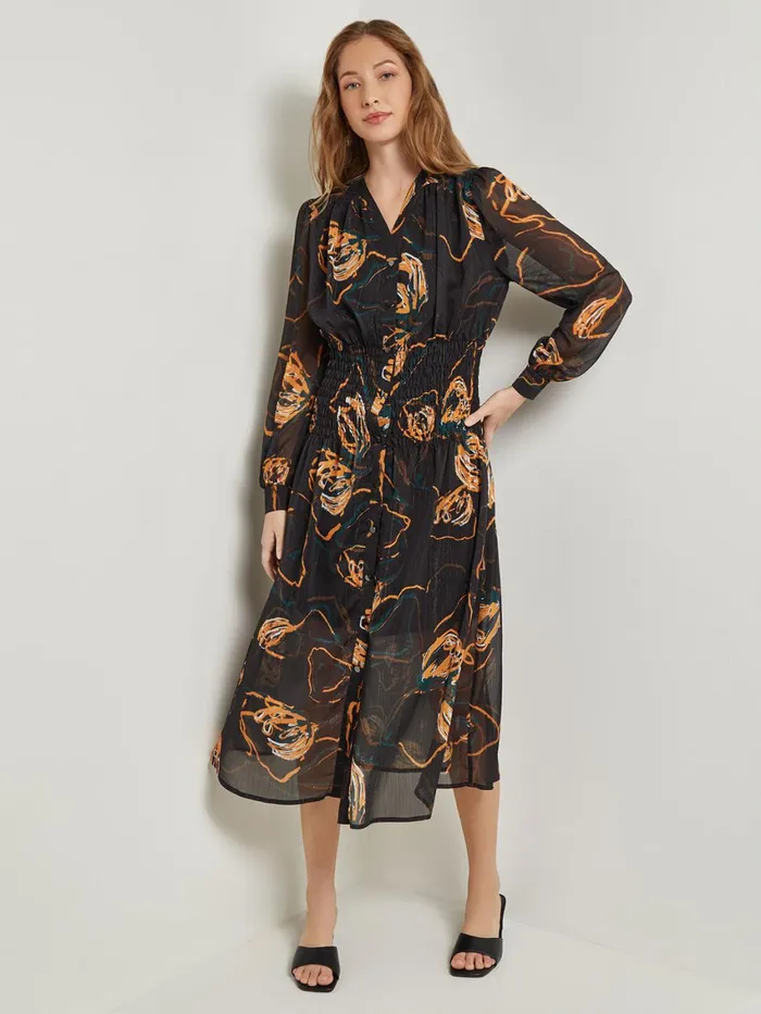 Misook Maxi Fit and Flare Dress 8211 Printed Woven Chiffon Women Dresses