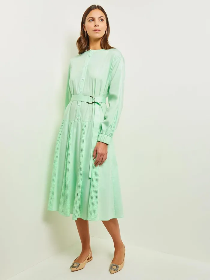 Misook Midi Drop Waist Dress 8211 Pointelle Stripe Mixed Media Women Dresses Misook Midi Drop Waist Dress 8211 Pointelle Stripe Mixed Media Women Dresses