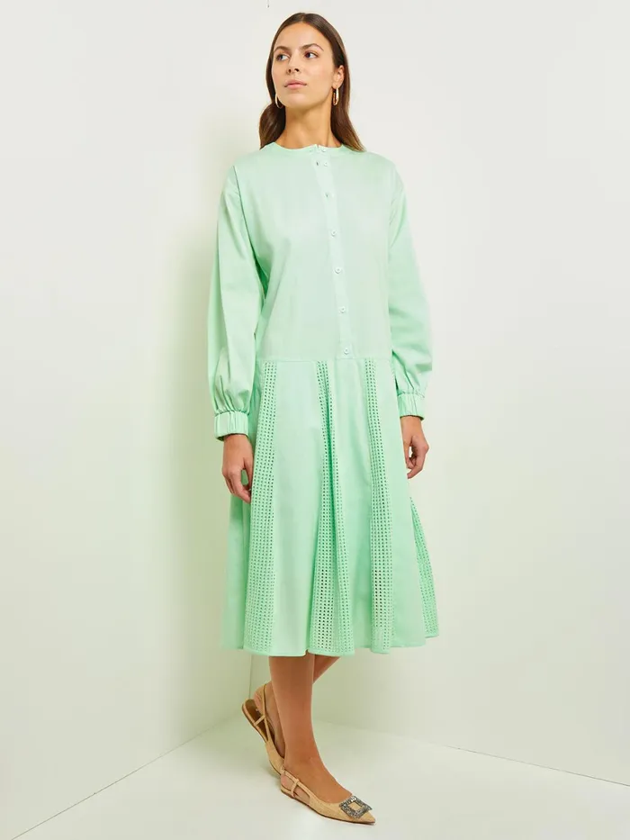 Misook Midi Drop Waist Dress 8211 Pointelle Stripe Mixed Media Women Dresses Misook Midi Drop Waist Dress 8211 Pointelle Stripe Mixed Media Women Dresses