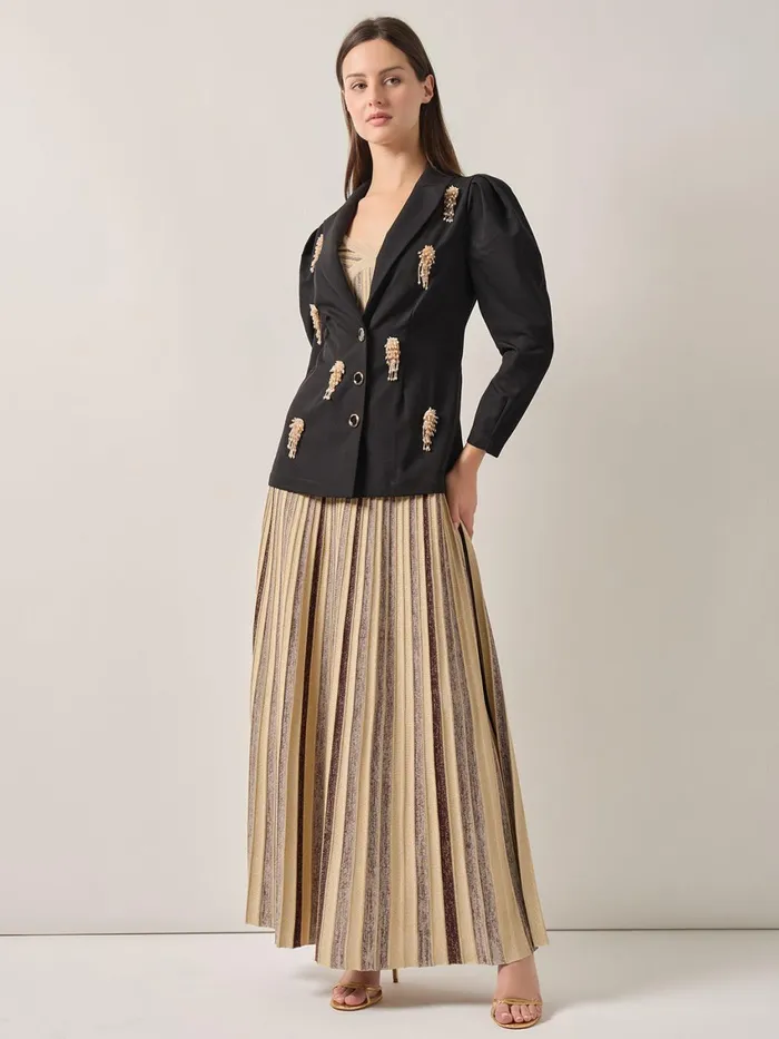 Misook Modern Fit Beaded Applique Button Front Blazer Women Jackets and Coats Misook Modern Fit Beaded Applique Button Front Blazer Women Jackets and Coats