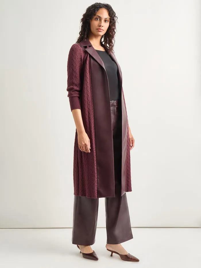 Misook Notched Collar Long Mixed Media Jacket Women Jackets and Coats