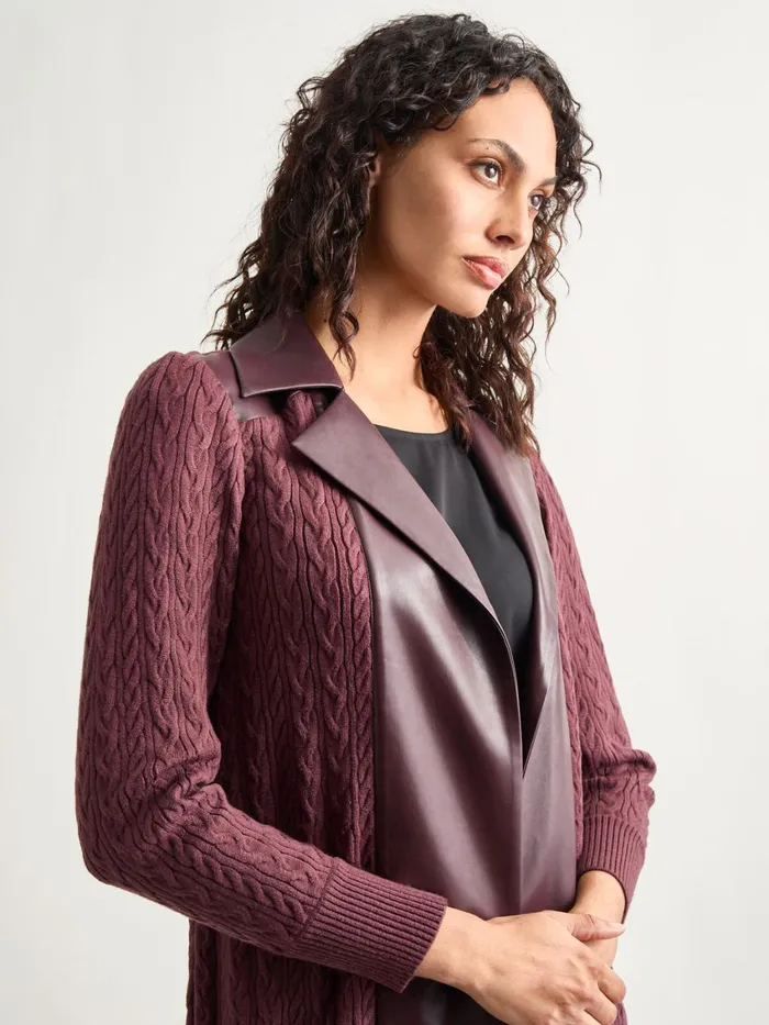 Misook Notched Collar Long Mixed Media Jacket Women Jackets and Coats