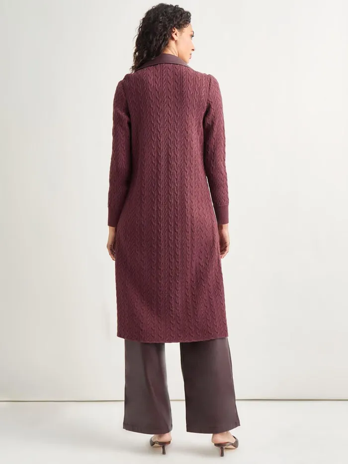 Misook Notched Collar Long Mixed Media Jacket Women Jackets and Coats