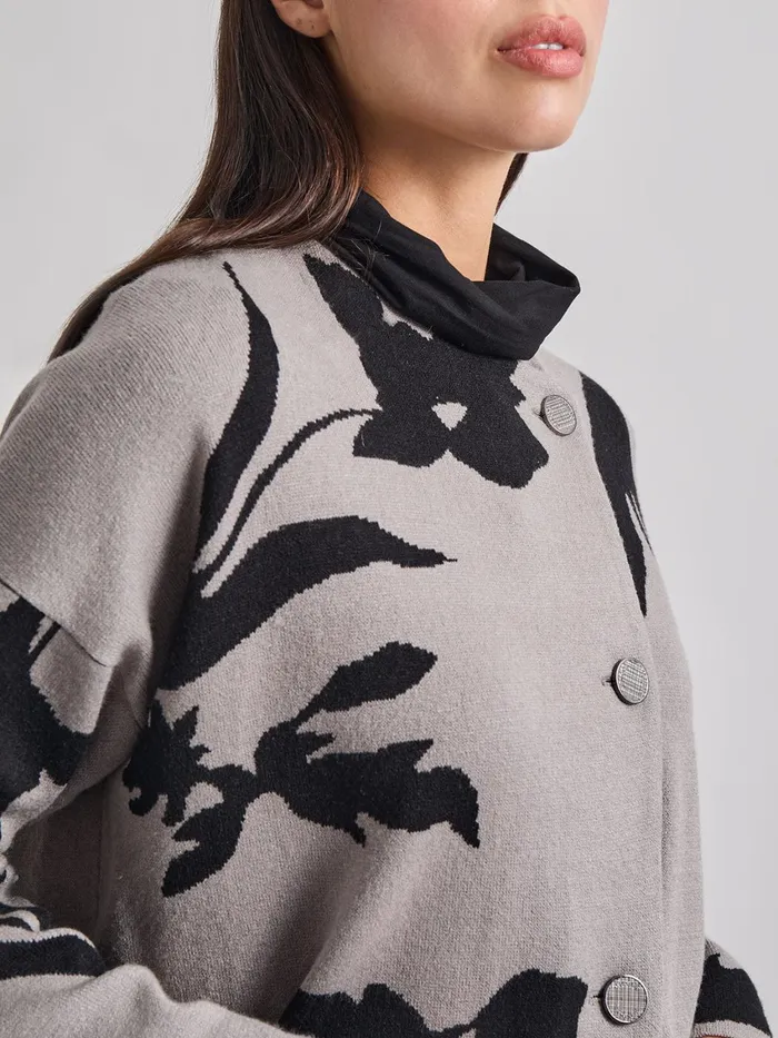Misook Relaxed Fit Abstract Floral Soft Knit Jacket Women Jackets and Coats