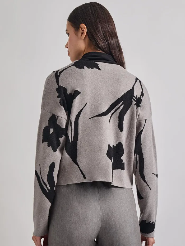 Misook Relaxed Fit Abstract Floral Soft Knit Jacket Women Jackets and Coats