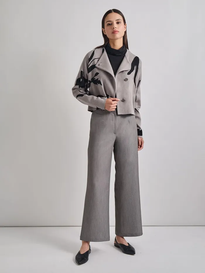 Misook Relaxed Fit Abstract Floral Soft Knit Jacket Women Jackets and Coats