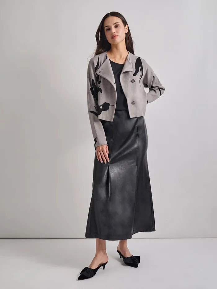 Misook Relaxed Fit Abstract Floral Soft Knit Jacket Women Jackets and Coats