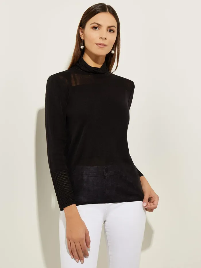 Misook Sheer Inset Turtleneck Women Tops and Tees
