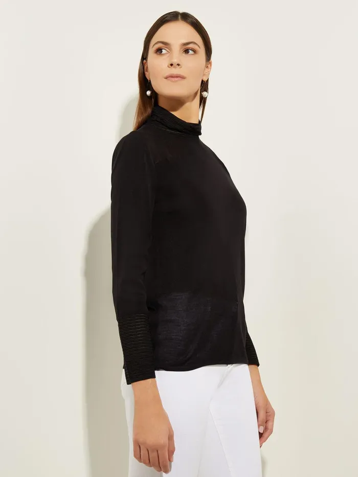 Misook Sheer Inset Turtleneck Women Tops and Tees