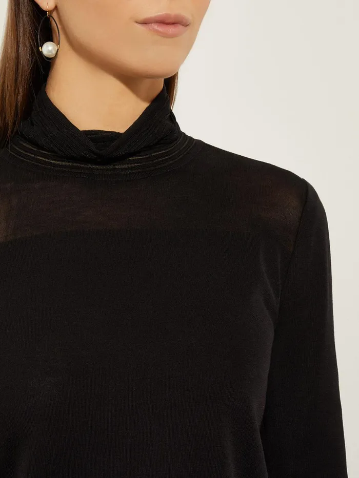 Misook Sheer Inset Turtleneck Women Tops and Tees