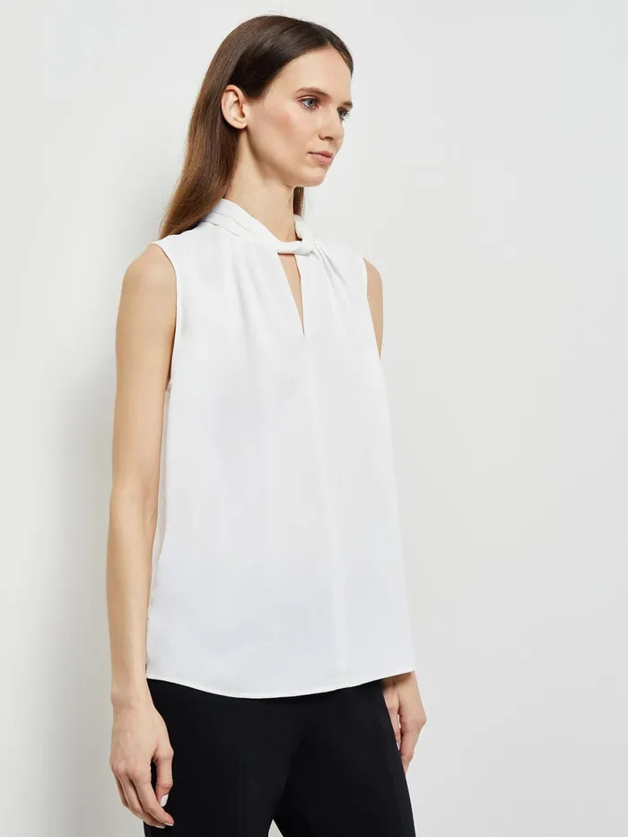 Misook Sleeveless Twist Neck Crepe De Chine Blouse Women Tops and Tees