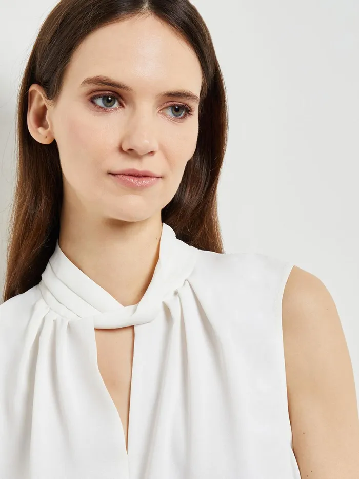 Misook Sleeveless Twist Neck Crepe De Chine Blouse Women Tops and Tees
