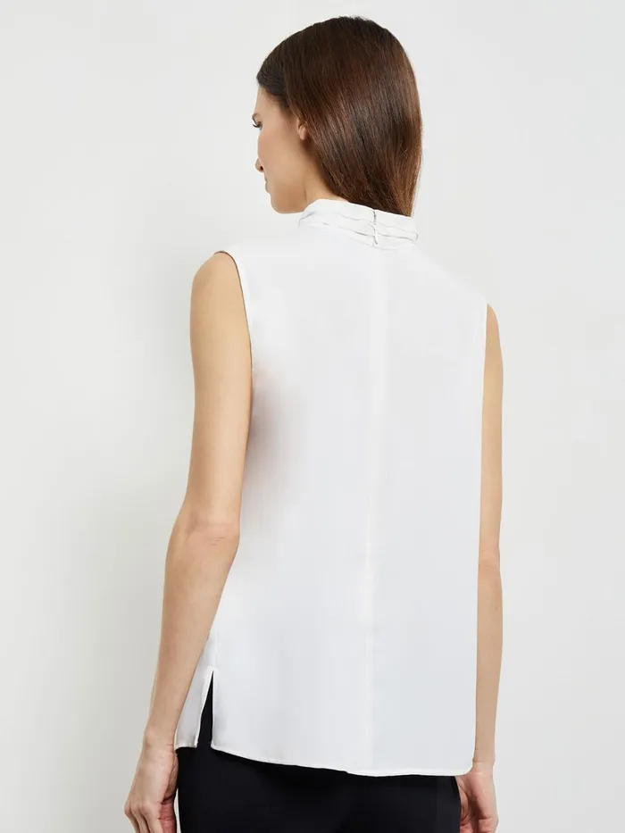 Misook Sleeveless Twist Neck Crepe De Chine Blouse Women Tops and Tees