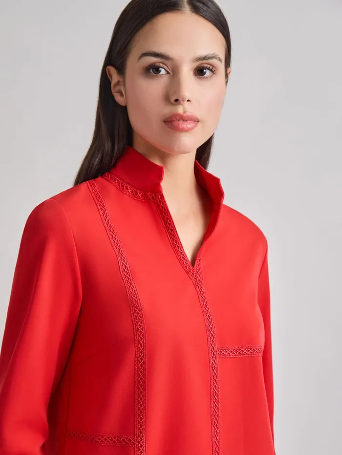 Misook Soutache Detail Tonal Stretch Crepe Tunic Women Tops and Tees