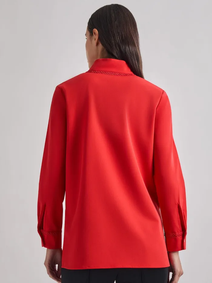 Misook Soutache Detail Tonal Stretch Crepe Tunic Women Tops and Tees