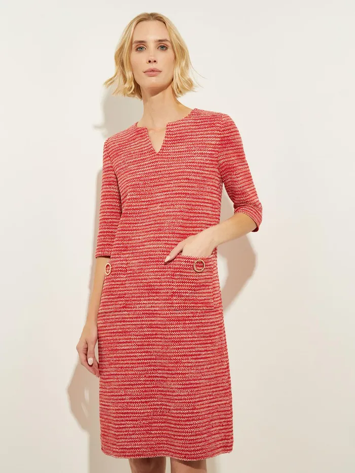 Misook Tweed Knit Shift Dress With Pockets Sunset Red Women Dresses