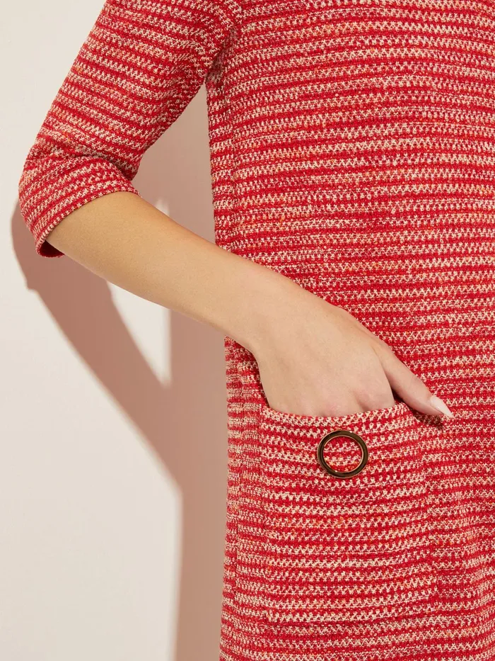 Misook Tweed Knit Shift Dress With Pockets Sunset Red Women Dresses