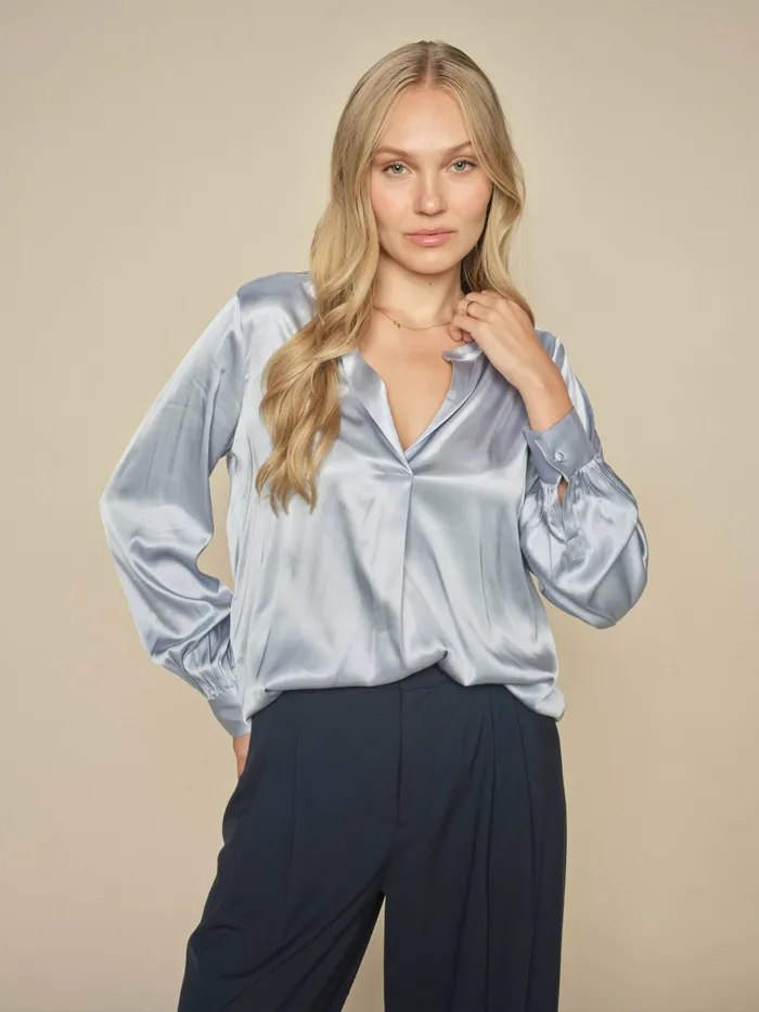 MMEnfa Satin Blouse Celestial Blue Women Blouses and Tops MOS MOSH
