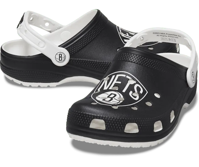 NBA Brooklyn Nets Classic Clog White Black Women Crocs Clogs
