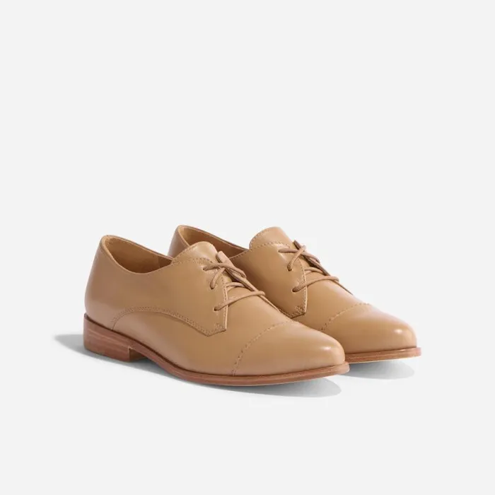 Nisolo Flats and Slip Ons Women Emilia Cap Toe Oxford Almond Black