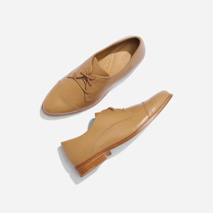 Nisolo Flats and Slip Ons Women Emilia Cap Toe Oxford Almond Black