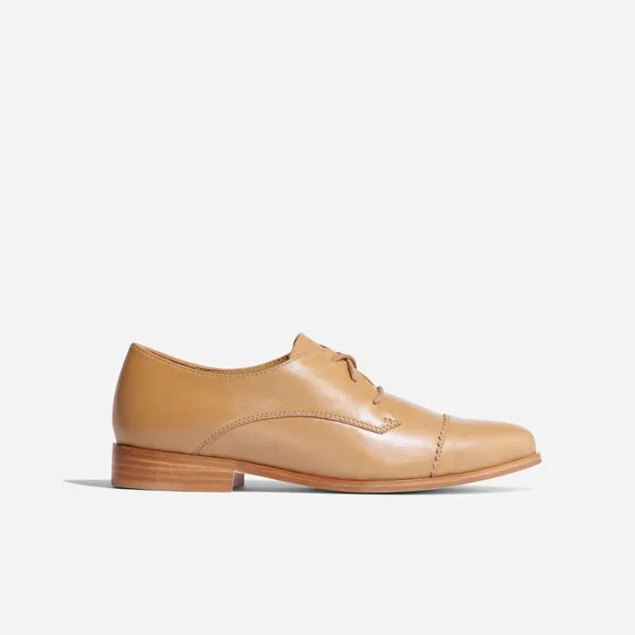Nisolo Flats and Slip Ons Women Emilia Cap Toe Oxford Almond Black