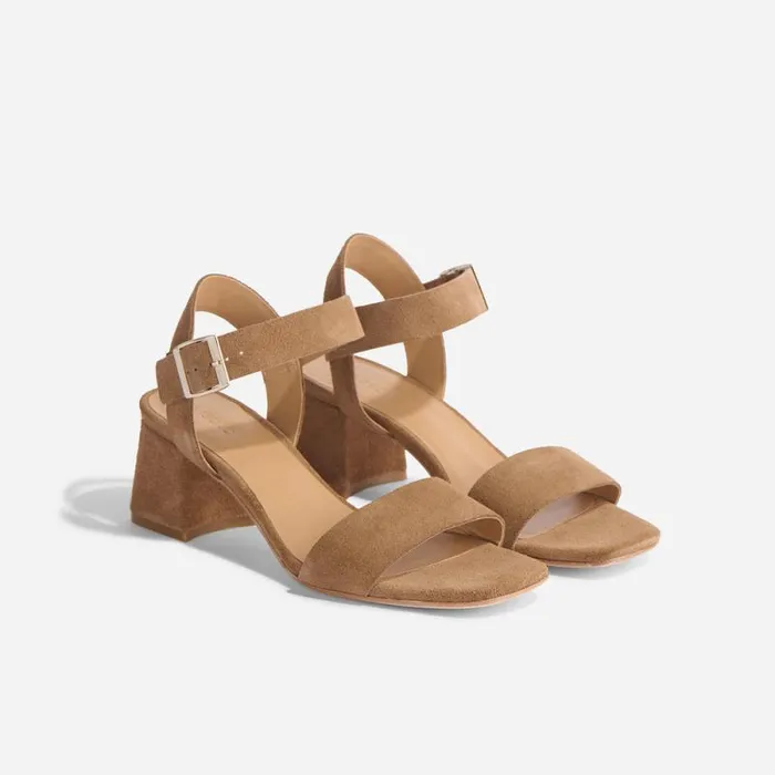Nisolo Heels Women Stella GoTo Block Heel Sandal Taupe Suede