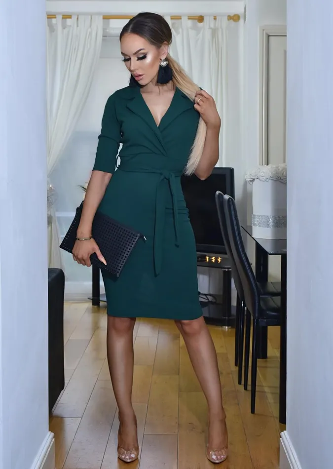 Noreen Teal Green Collard Front Wrap Dress Women Missfiga Wrap Dresses