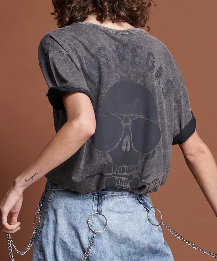 One Teaspoon Basic Tees FADED BLACK LAS VEGAS SANTA FE TEE 8211 Women