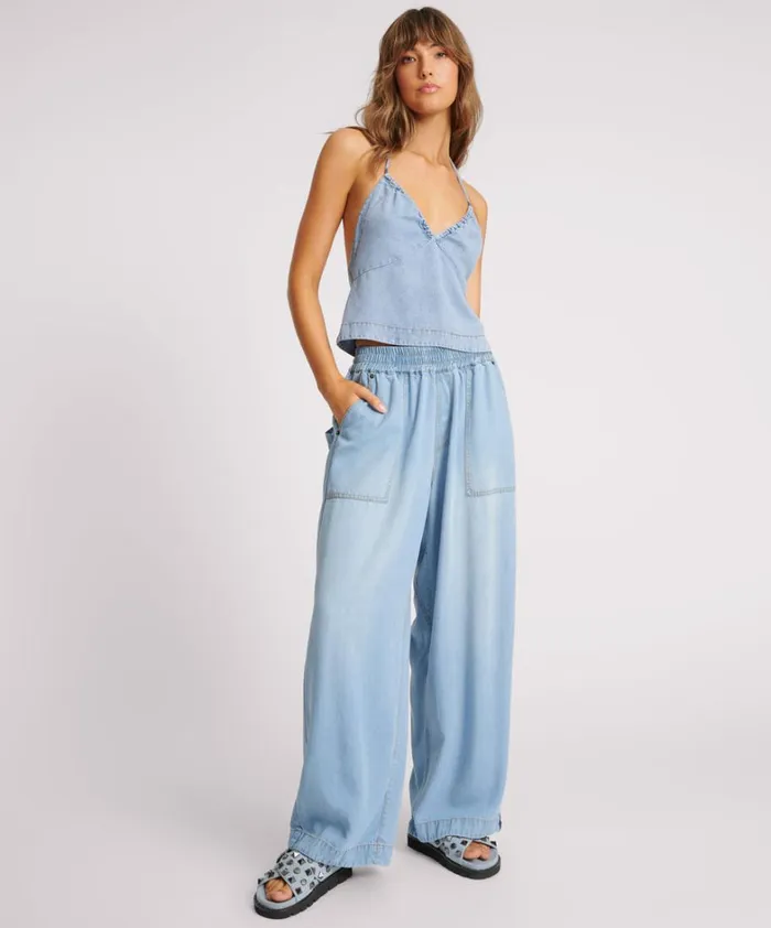 One Teaspoon Bottoms SOFT BLUE TENCEL PARACHUTE PANTS 8211 Women