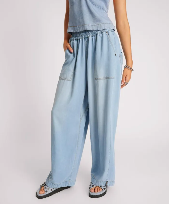 One Teaspoon Bottoms SOFT BLUE TENCEL PARACHUTE PANTS 8211 Women