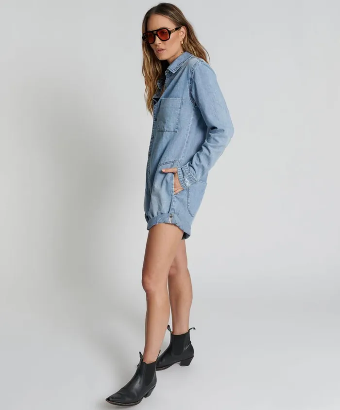 One Teaspoon Denim Jumpsuits OCEAN CHAMBRAY PROPHECY JUMPSUIT 8211 Women One Teaspoon Denim Jumpsuits OCEAN CHAMBRAY PROPHECY JUMPSUIT 8211 Women