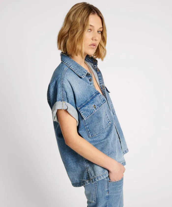 One Teaspoon Denim Shirts BLUE RAPTURE CUT OFF DENIM SHIRT 8211 Women