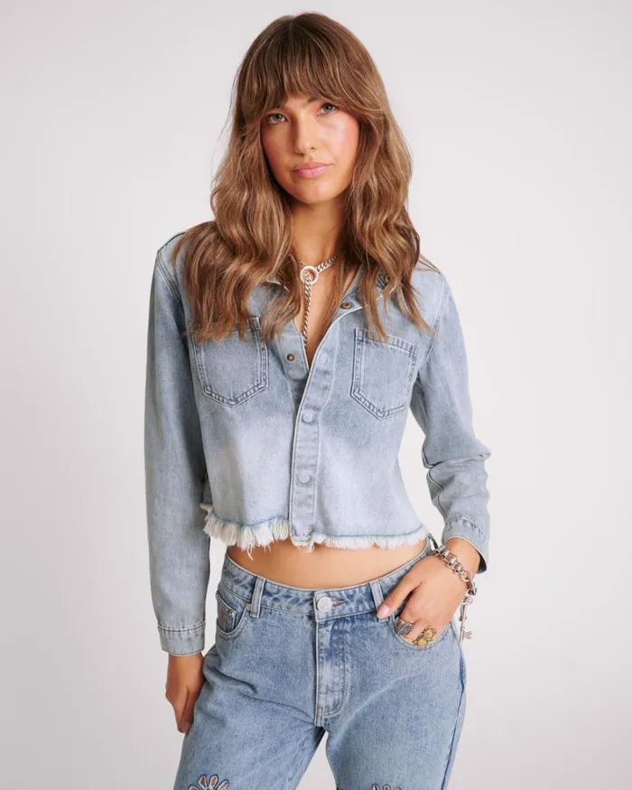 One Teaspoon Denim Tops BLUE BLOSSOM LONG SLEEVE DENIM BRAXTON TOP 8211 Women