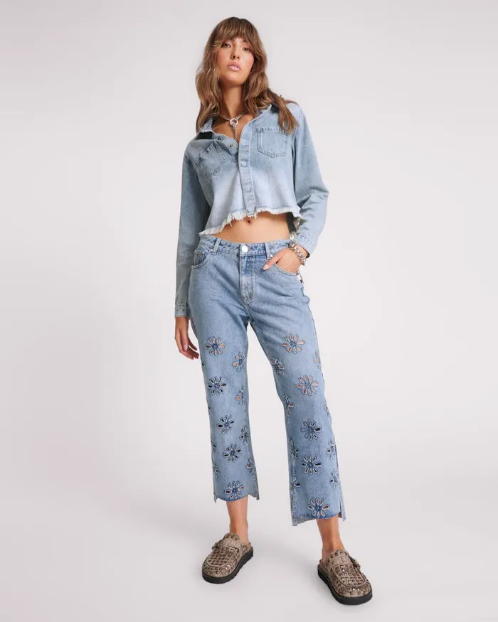 One Teaspoon Denim Tops BLUE BLOSSOM LONG SLEEVE DENIM BRAXTON TOP 8211 Women One Teaspoon Denim Tops BLUE BLOSSOM LONG SLEEVE DENIM BRAXTON TOP 8211 Women