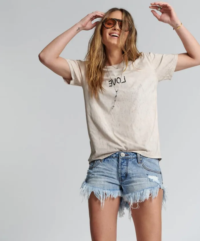 One Teaspoon Graphic Tees LOVE STAINED ORGANIC COTTON CREW TEE 8211 Women