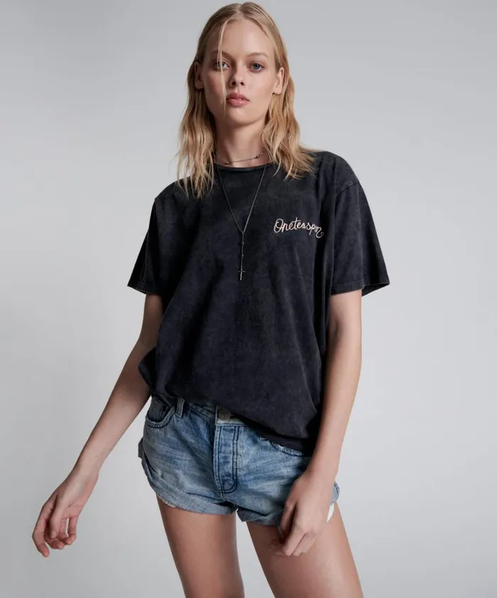 One Teaspoon Graphic Tees ONE TEASPOON EMBROIDERED UNISEX LOGO TEE 8211 Women