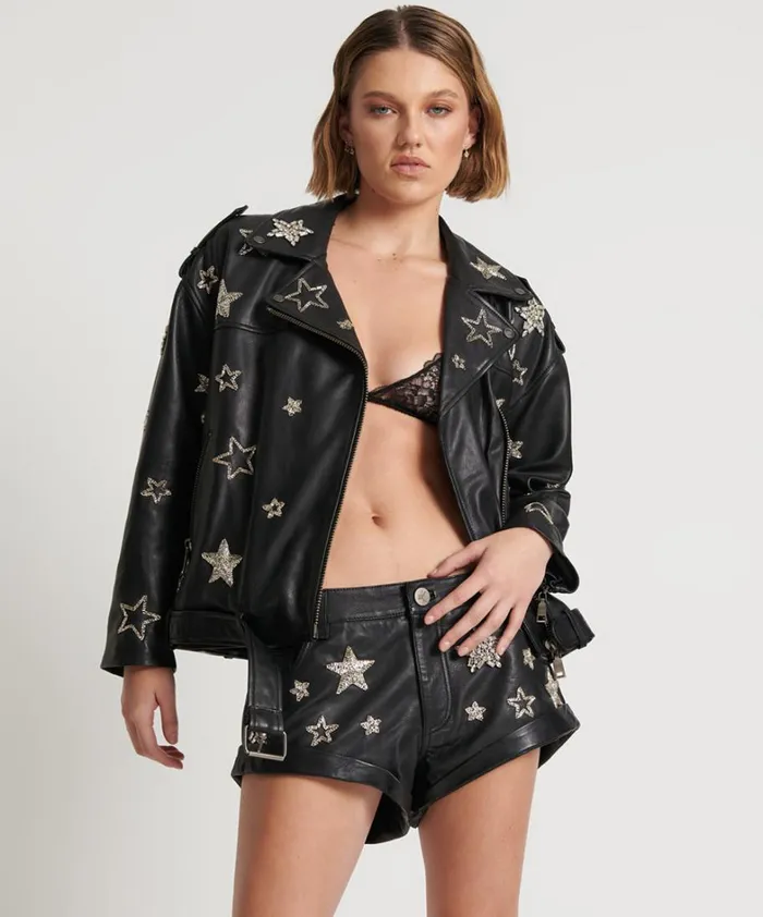 One Teaspoon Jackets ALL STAR HAND EMBELLISHED LEATHER JACKET 8211 Women