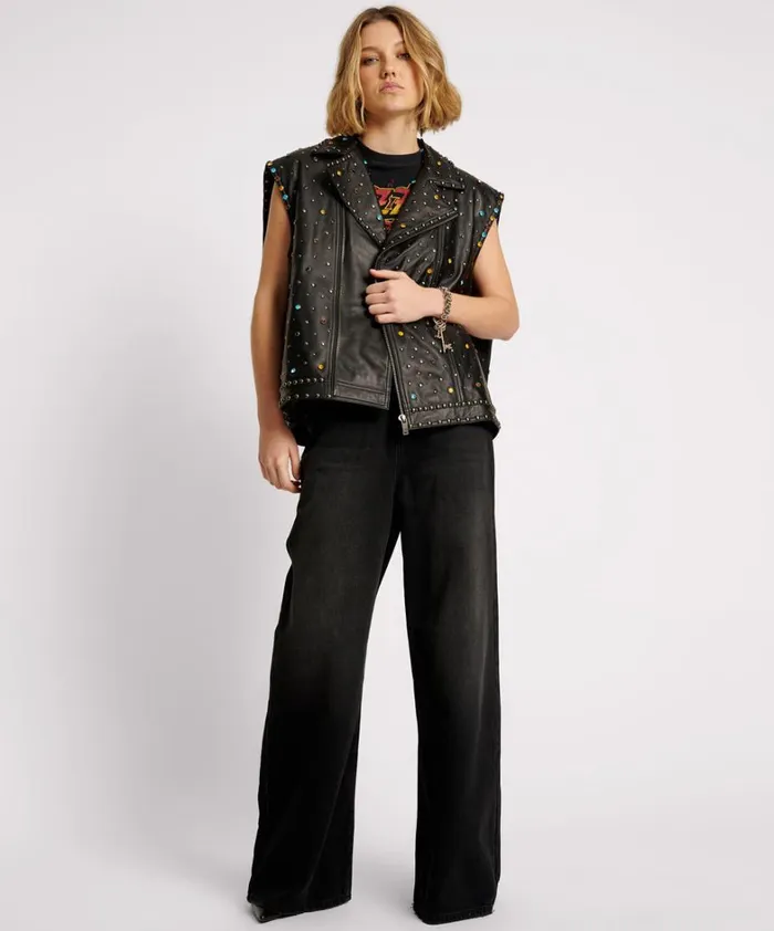 One Teaspoon Jackets STUDDED JEWEL LEATHER EAGLE PUNK SLEEVELESS JACKET 8211 Women
