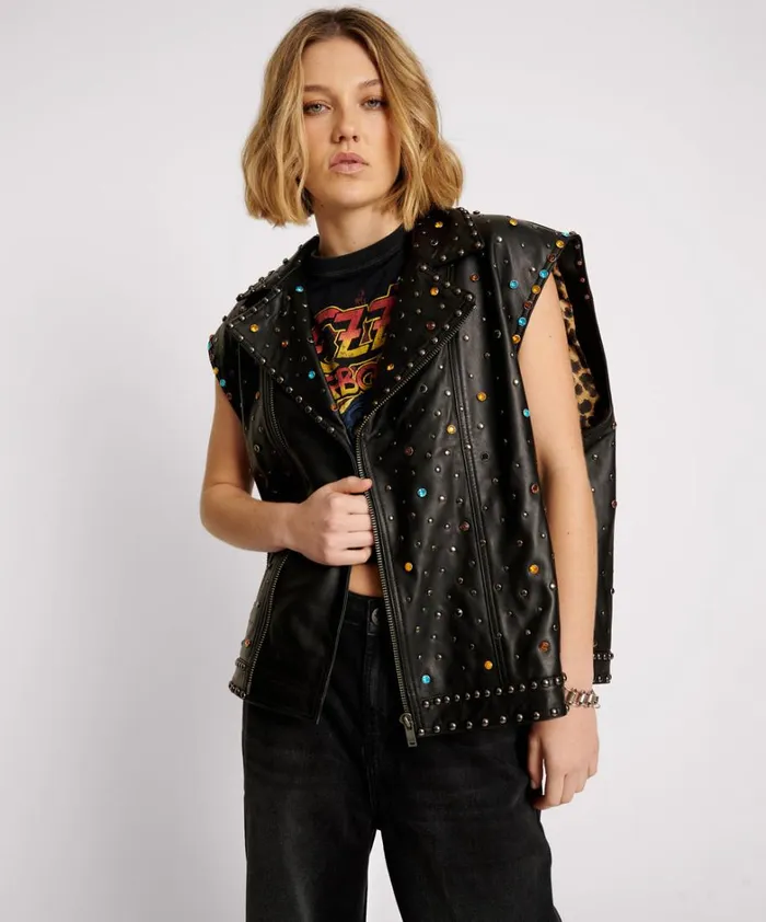 One Teaspoon Jackets STUDDED JEWEL LEATHER EAGLE PUNK SLEEVELESS JACKET 8211 Women One Teaspoon Jackets STUDDED JEWEL LEATHER EAGLE PUNK SLEEVELESS JACKET 8211 Women