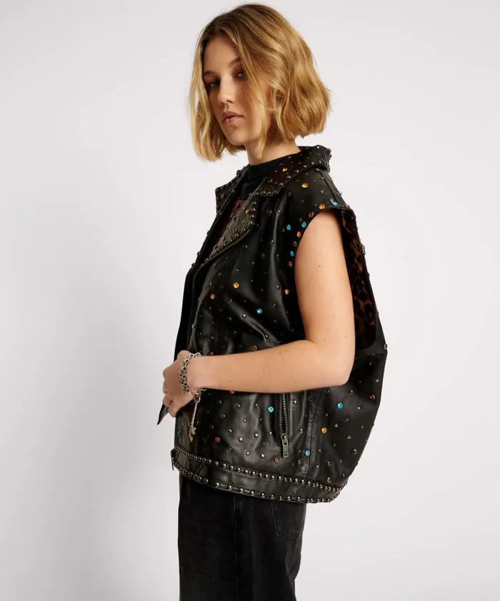 One Teaspoon Jackets STUDDED JEWEL LEATHER EAGLE PUNK SLEEVELESS JACKET 8211 Women One Teaspoon Jackets STUDDED JEWEL LEATHER EAGLE PUNK SLEEVELESS JACKET 8211 Women