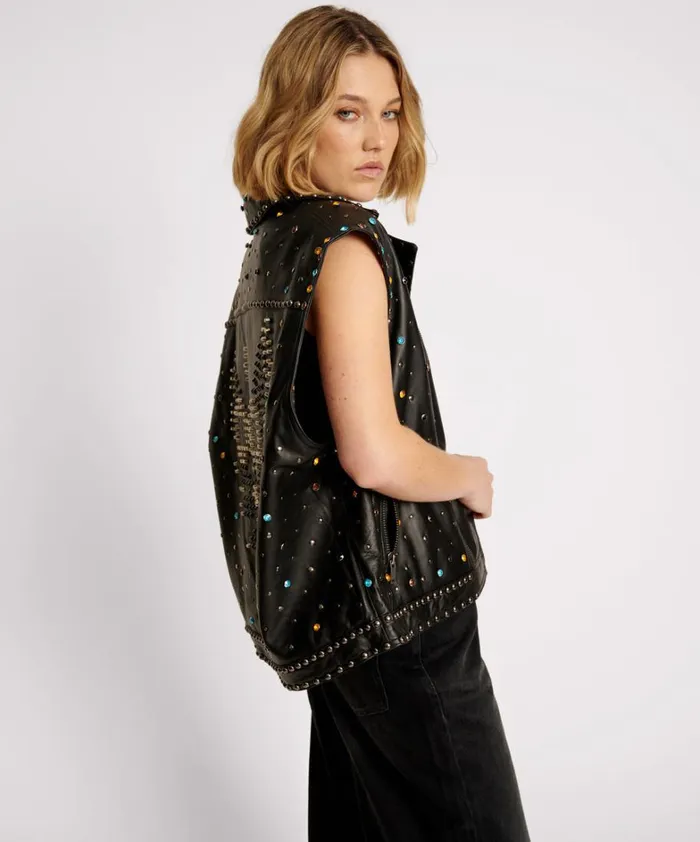 One Teaspoon Jackets STUDDED JEWEL LEATHER EAGLE PUNK SLEEVELESS JACKET 8211 Women One Teaspoon Jackets STUDDED JEWEL LEATHER EAGLE PUNK SLEEVELESS JACKET 8211 Women