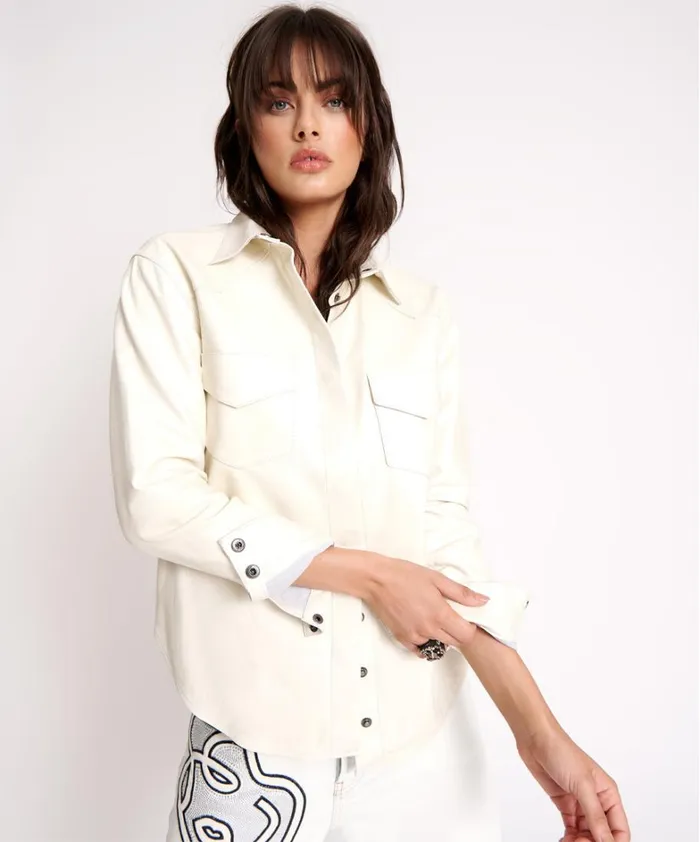 One Teaspoon Shirts ARIA LEATHER OVERSIZED SHACKET WHITE 8211 Women One Teaspoon Shirts ARIA LEATHER OVERSIZED SHACKET WHITE 8211 Women
