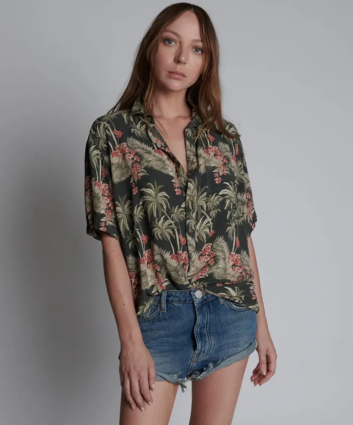 One Teaspoon Shirts KHAKI PALM HAWAIIAN SHIRT 8211 Women