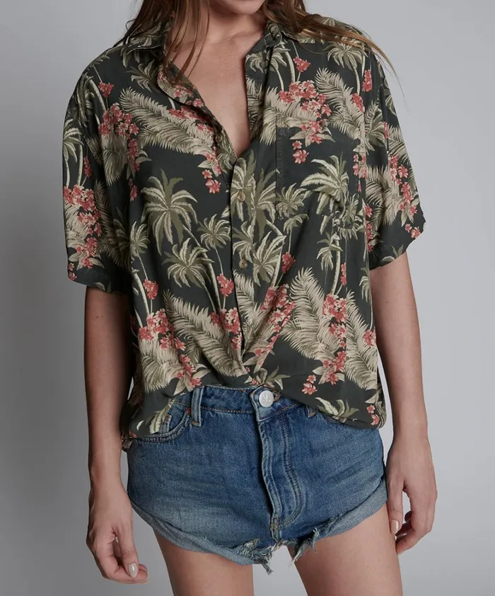 One Teaspoon Shirts KHAKI PALM HAWAIIAN SHIRT 8211 Women One Teaspoon Shirts KHAKI PALM HAWAIIAN SHIRT 8211 Women