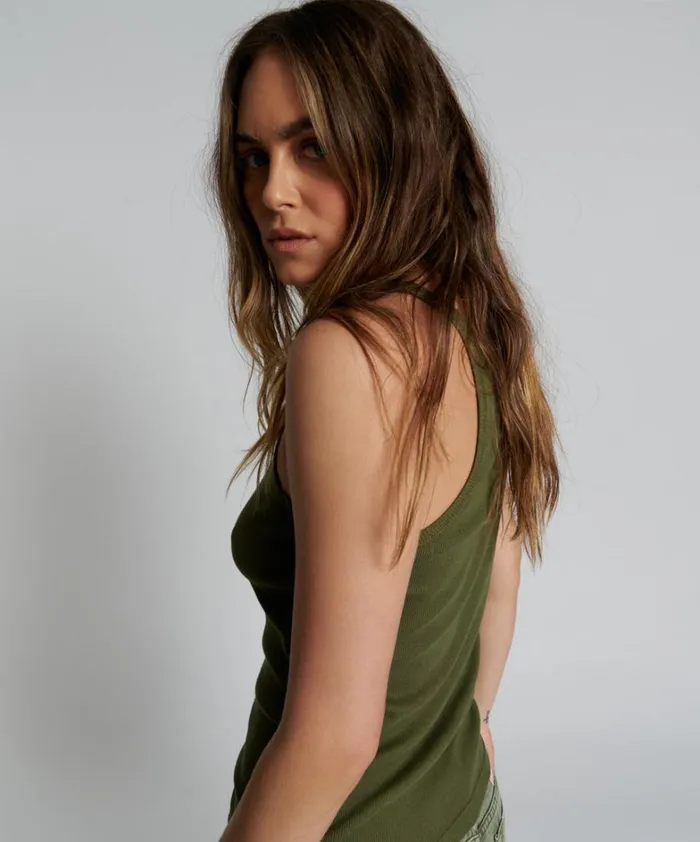 One Teaspoon Tees and Tanks BURNT OLIVE ONE TEASPOON LOGO SINGLET 8211 Women