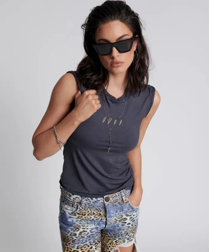 One Teaspoon Tees and Tanks LIGHTNING BOLT FITTED TEE 8211 Women