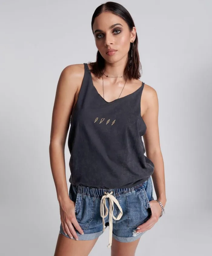 One Teaspoon Tees and Tanks LIGHTNING BOLT ORGANIC BARELY THERE TANK 8211 Women