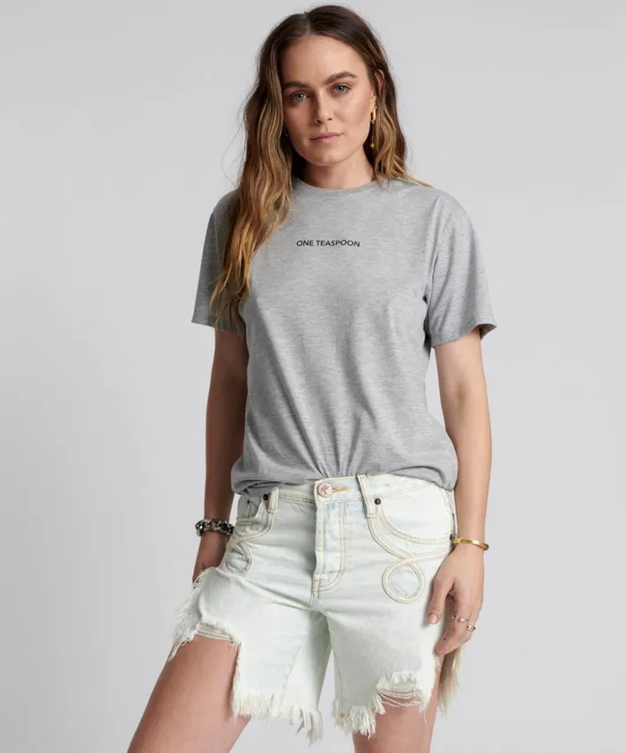 One Teaspoon Tees and Tanks ONE TEASPOON LOGO CREW NECK TEE GREY 8211 Women